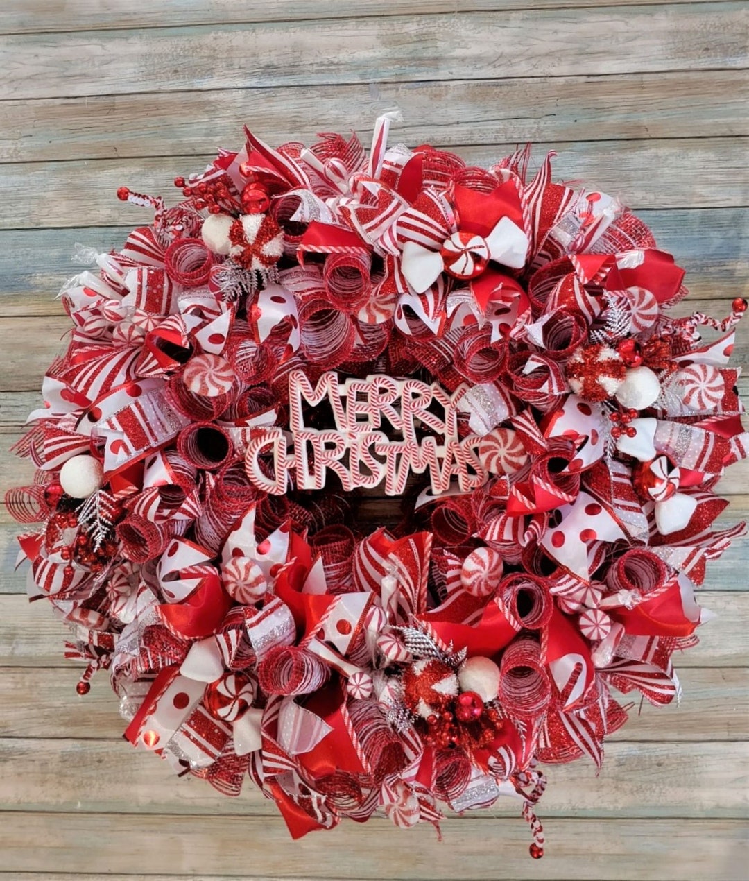 Candy Cane Christmas Wreath, Whimsical Wreath for Front Door ...