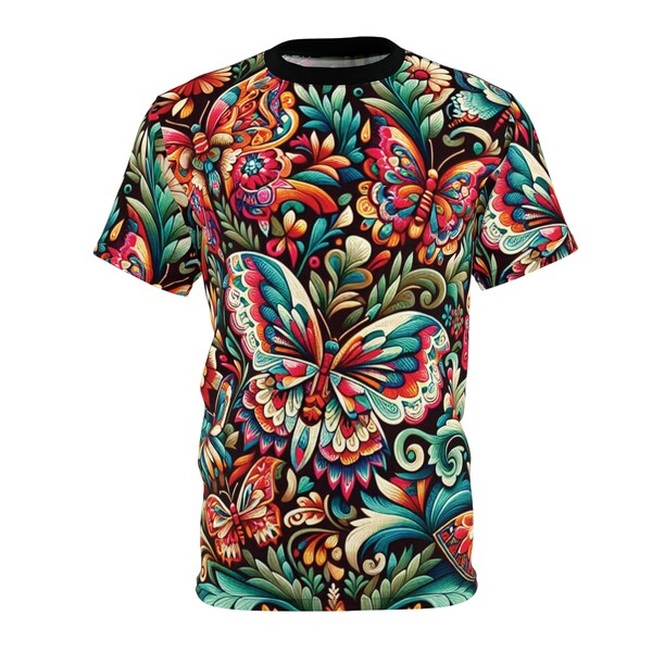 Butterfly Garden AOP Tshirt Gift, Summer Festival Colorful Casual Shirt for Him Her, Nature Lovers Date Night Fashion Tee for Hikers