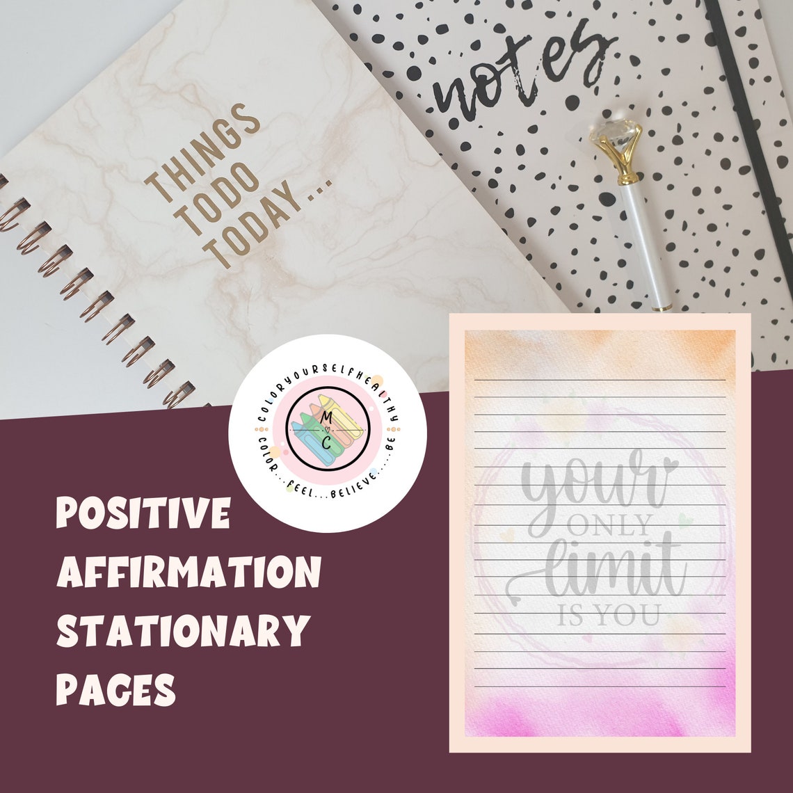 Inspirational colored stationary pages Motivational pages | Etsy