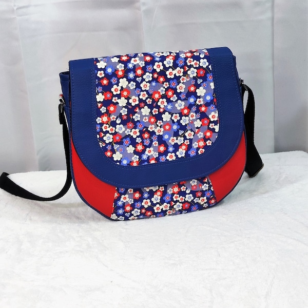 sac besace femme bleu et rouge à bandoulière imprimé fleuris liberty