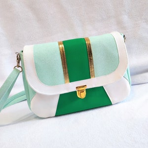 groen-witte damesschoudertas handtas in chique stijl imitatieleer
