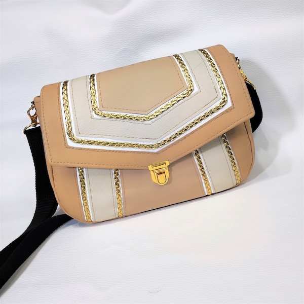 sac besace femme chevron beige à bandoulière chic