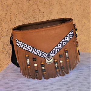 borsa con frange in ecopelle marrone boho western con tracolla