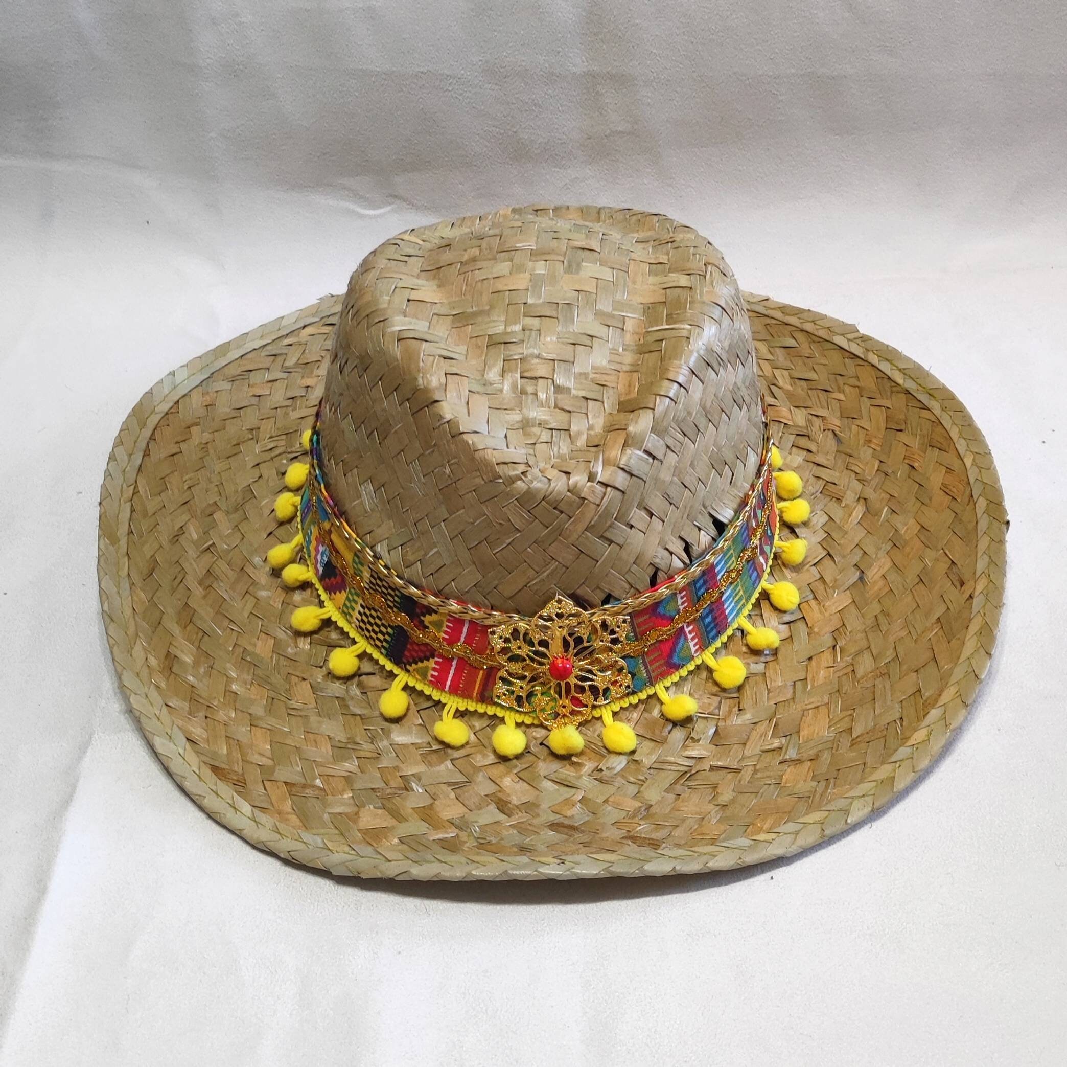 Sombrero de Paja Infantil con Pompones Beige