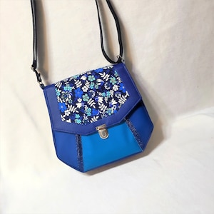 blue liberty shoulder bag in imitation leather geometric hexagon shape