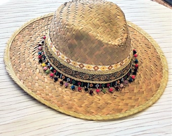 chapeau de paille western bohème été plage coloré