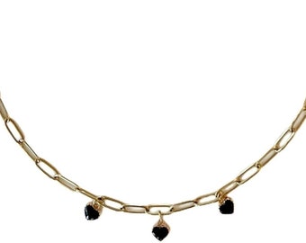 Edgy Gold Necklace with Black Heart Charms