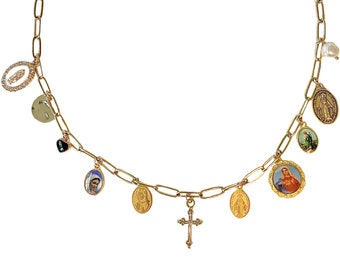 Religous Sanct Charm Necklace - y2k Grunge Fusion with the Blessed Virgin Mary and Saint Jude