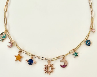 Celestial Charm Necklace - Moon and Stars Charm Necklace