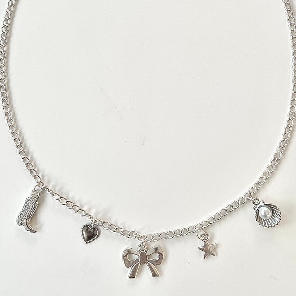 Silver Coastal Cowgirl Charm Necklace - Bow Necklace