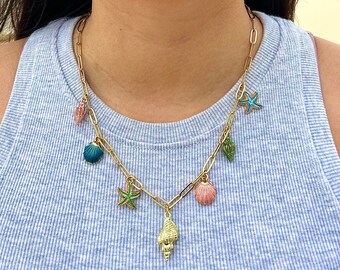 Colorful Coastal Charm Necklace - Shell Charm Necklace - Shell Necklace - Vibrant Charm Necklace