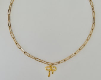 Dainty Gold Bow Necklace - Simple Charm Necklace