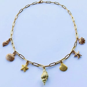 Gold Conch Shell Charm Necklace - Gold Charm Necklace - Gold Beach ...