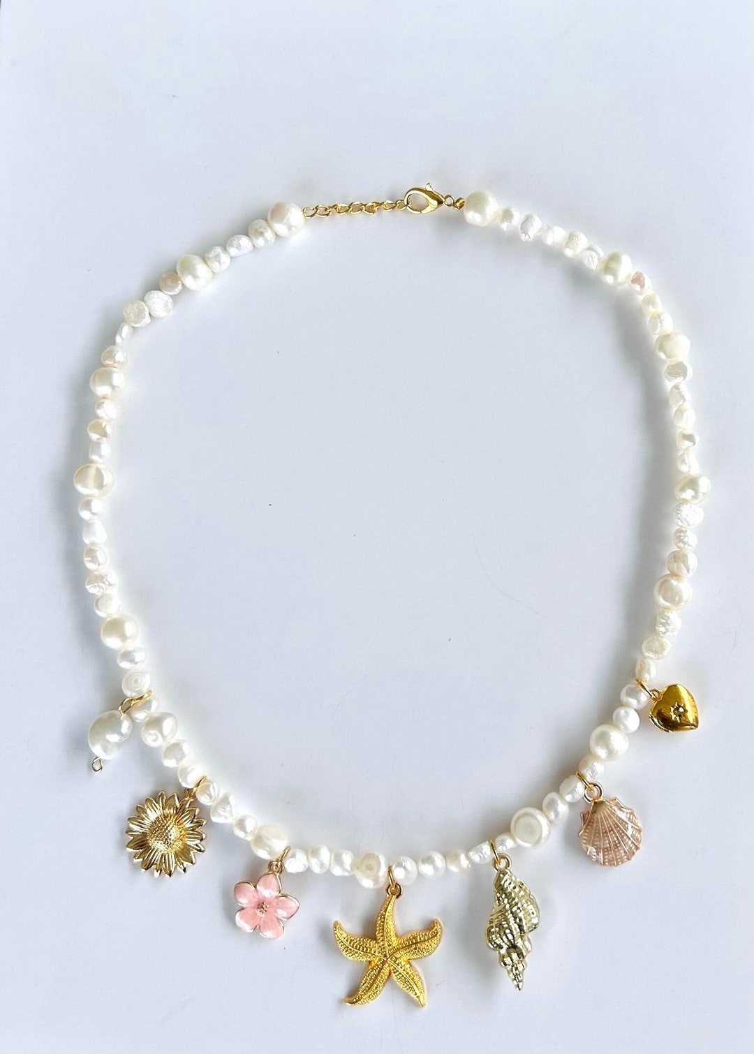 Seashell Necklace For Women - Beach Charm With Pearl & Starfish Layered Bohemian Jewelry
