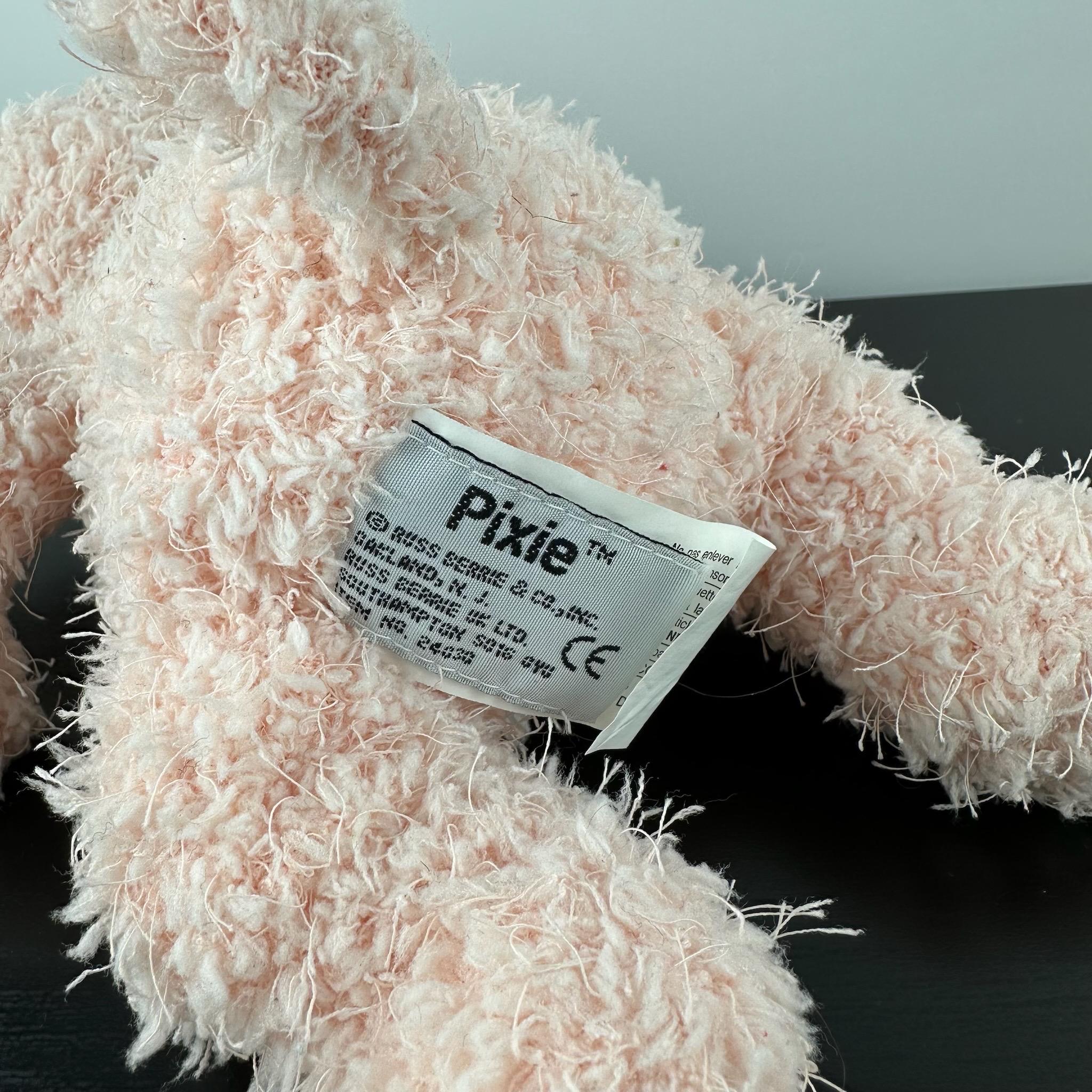 Russ Berrie Pink Pixie Pig 9” Plaid Bow Fuzzy Plush Stuffed Animal