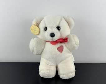 Ganz 1985 Heritage Collection White Teddy Bear Red Heart Ribbon