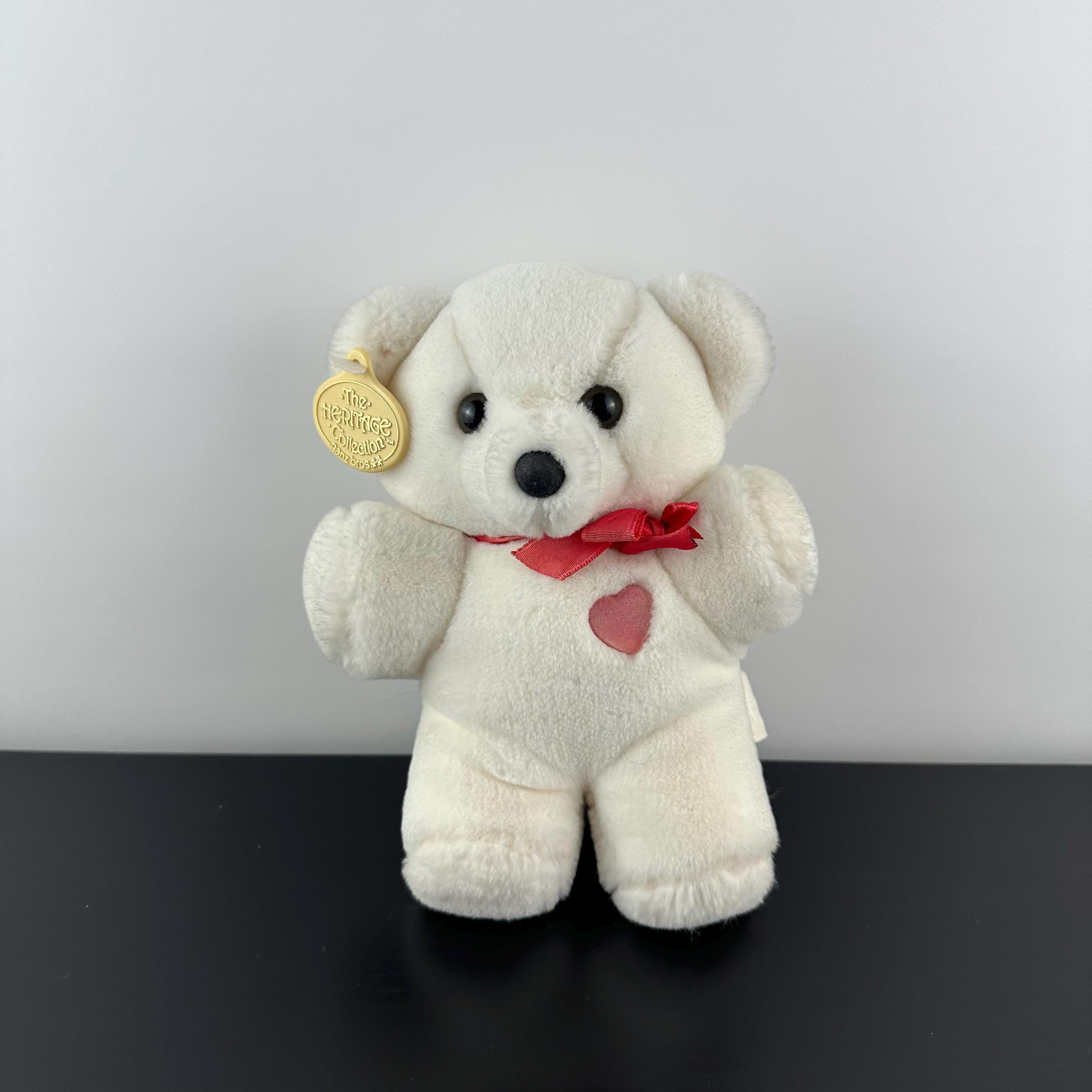 Ganz 1985 Heritage Collection White Teddy Bear Red Heart Ribbon