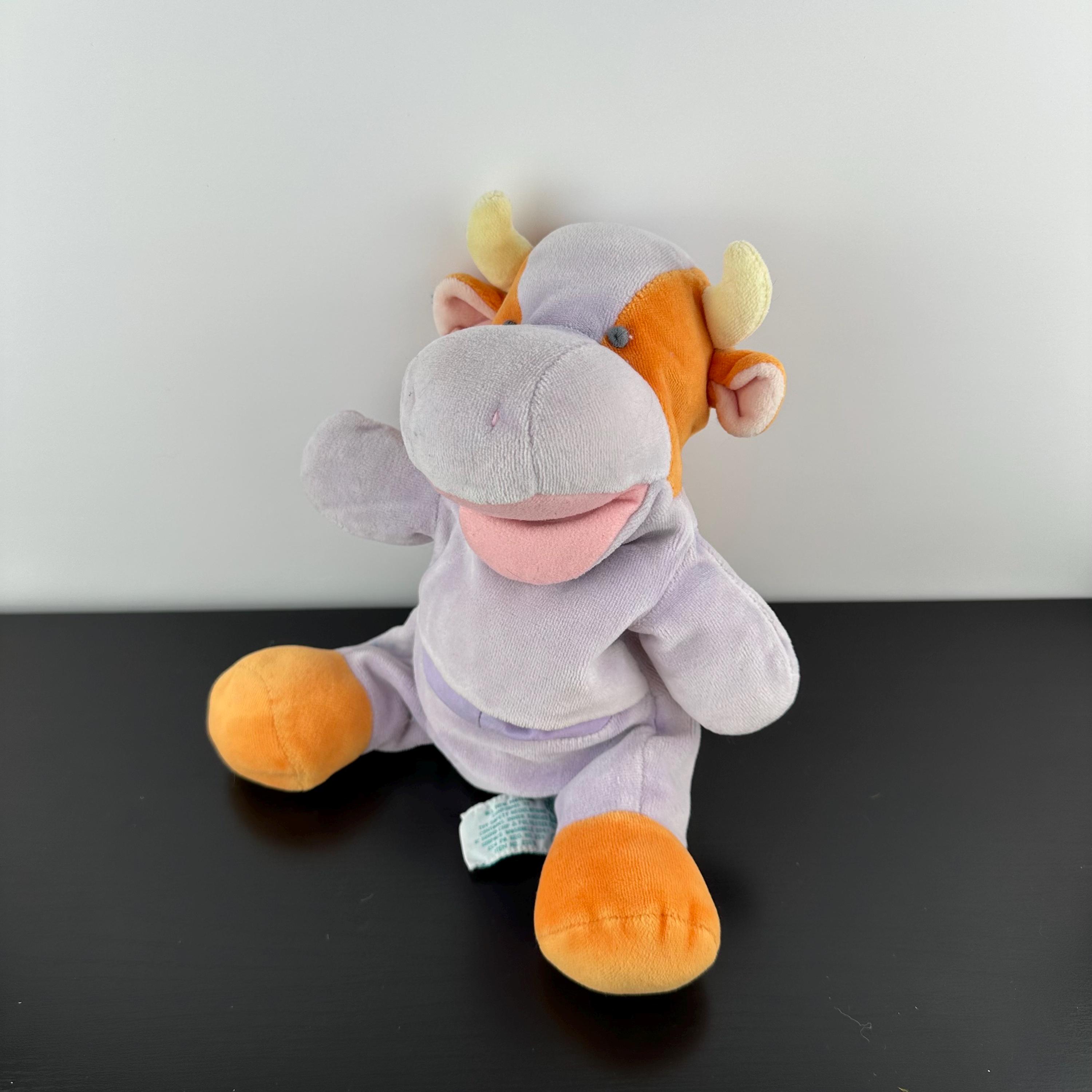 Vintage Russ Berrie Bovin Velour Cow Purple Orange Puppet Plush