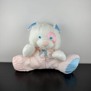 Vintage Fisher Price 1988 Puffalump Puppy Dog Pink Blue White Baby