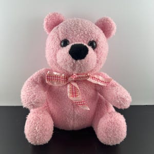 Vintage Cuddle Wit Pink Sitting Bear Black Nose Gingham Bow Around Neck 10.5”