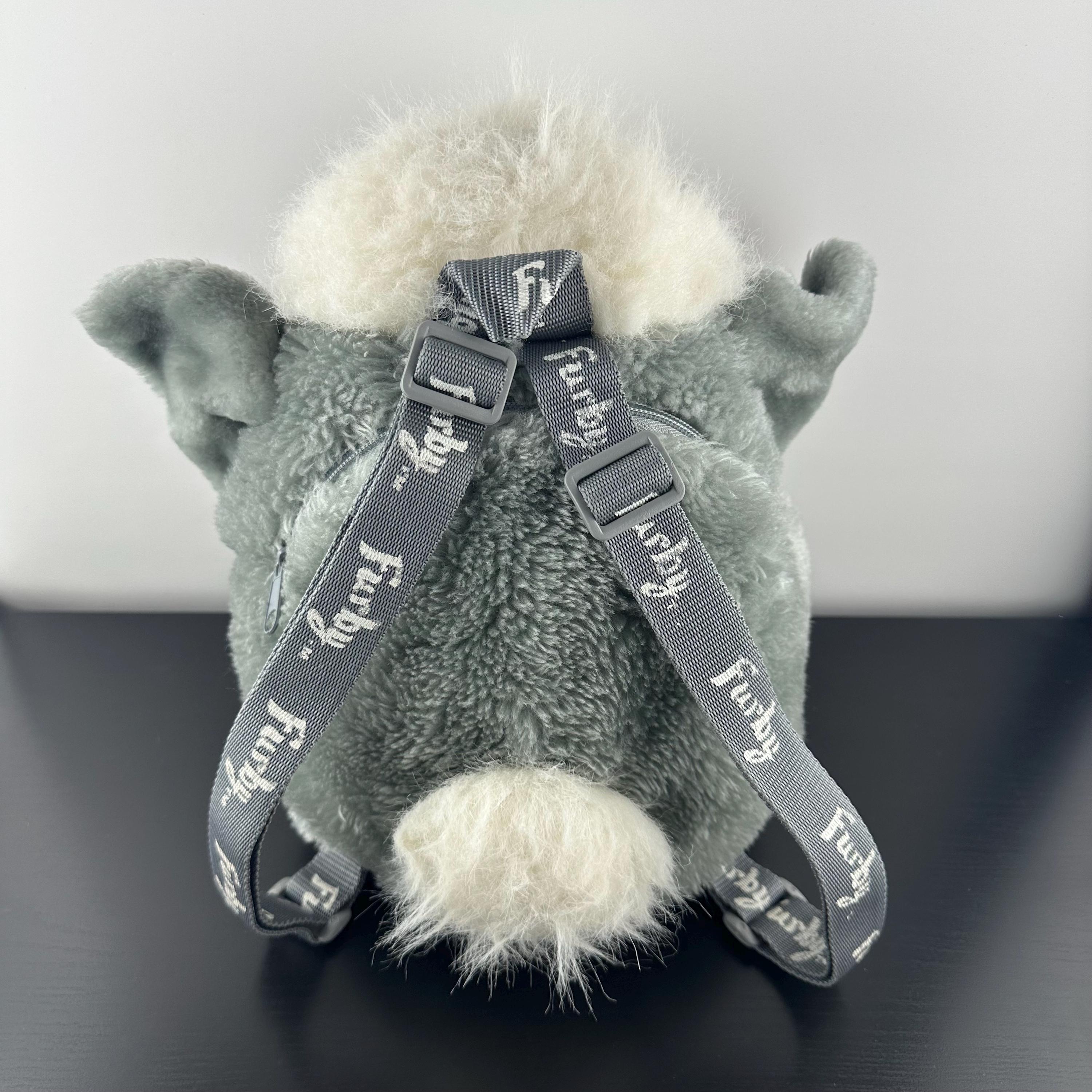 Vintage 1999 Furby Plush Backpack Bag 12” Grey White Adjustable