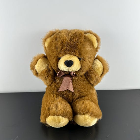 Vintage 1999 Animal Alley Plush Teddy Bear Brown Beige Satin Bow