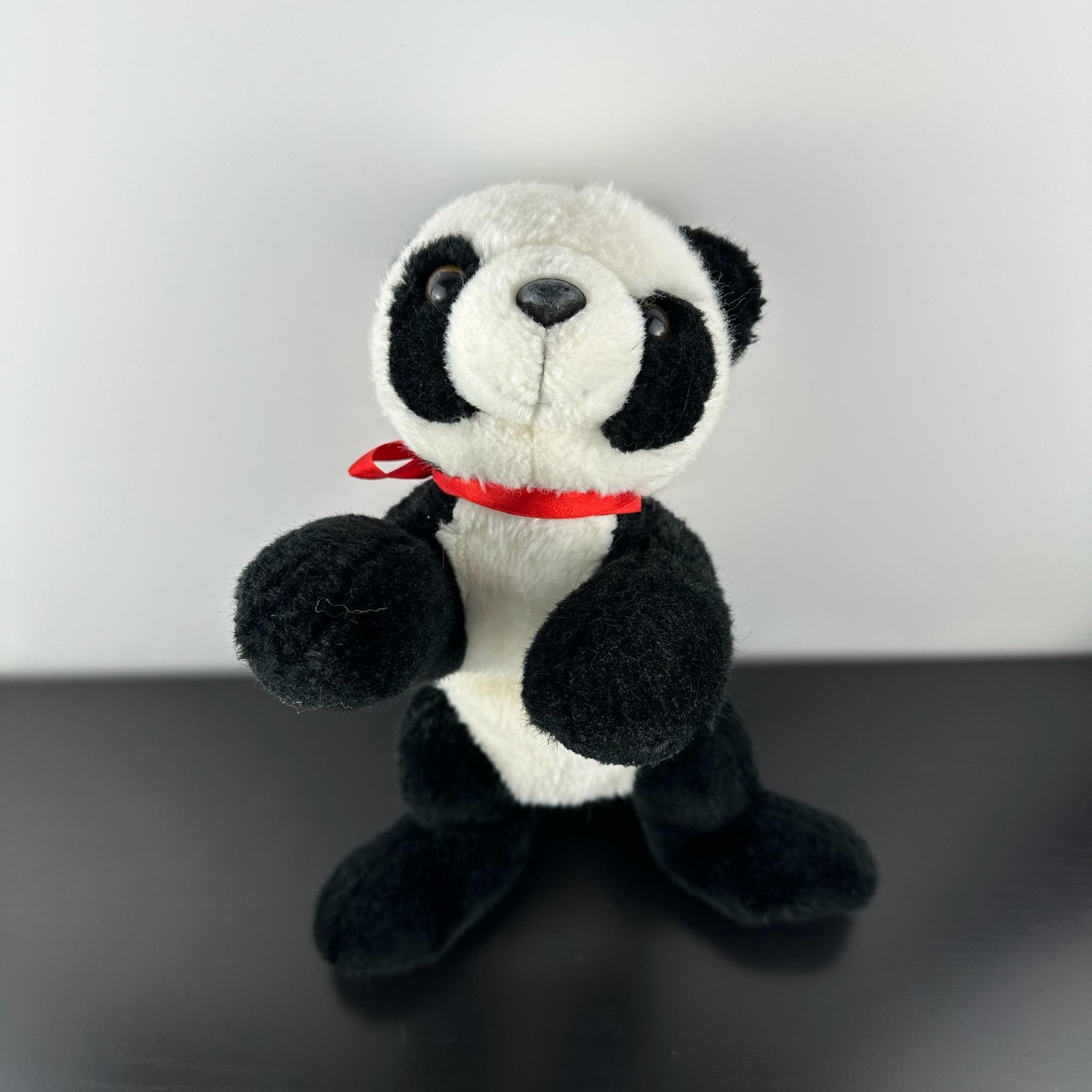 Russ Berrie Wellesley Panda Teddy Bear Cub 12” Red Ribbon Bow
