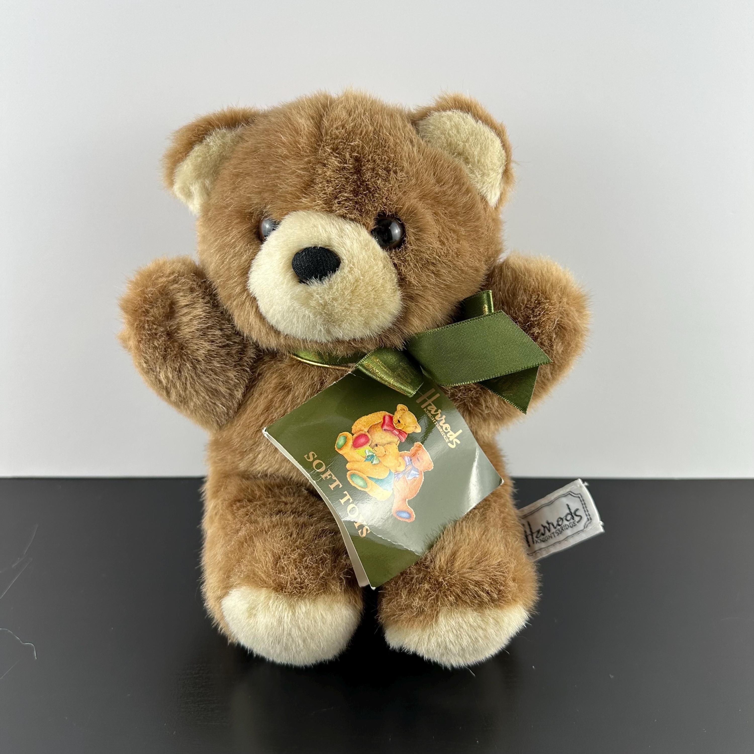 Vintage Harrod's Small Brown Teddy Bear 8” New With Tags - Green