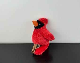 Folkmanis Mini Cardinal Bird Finger Puppet 4" Red Black Plush Stuffed Animal Vintage Collectible