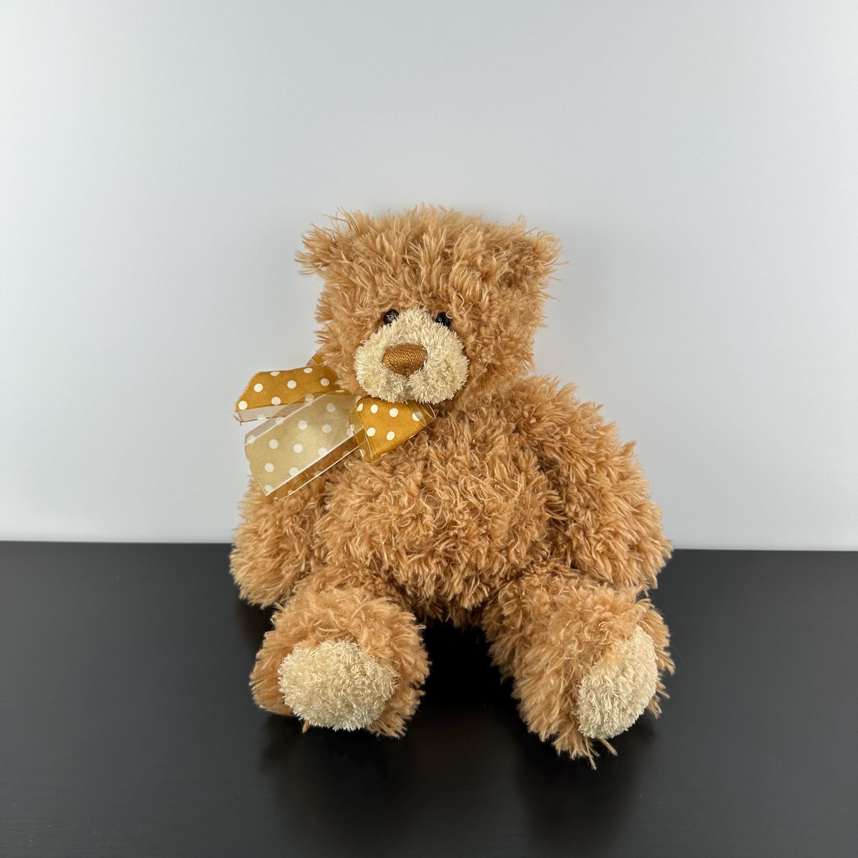 Gund Rare Quintin Jr Teddy Bear 12” #15263 Brown Polka Dot Ribbon