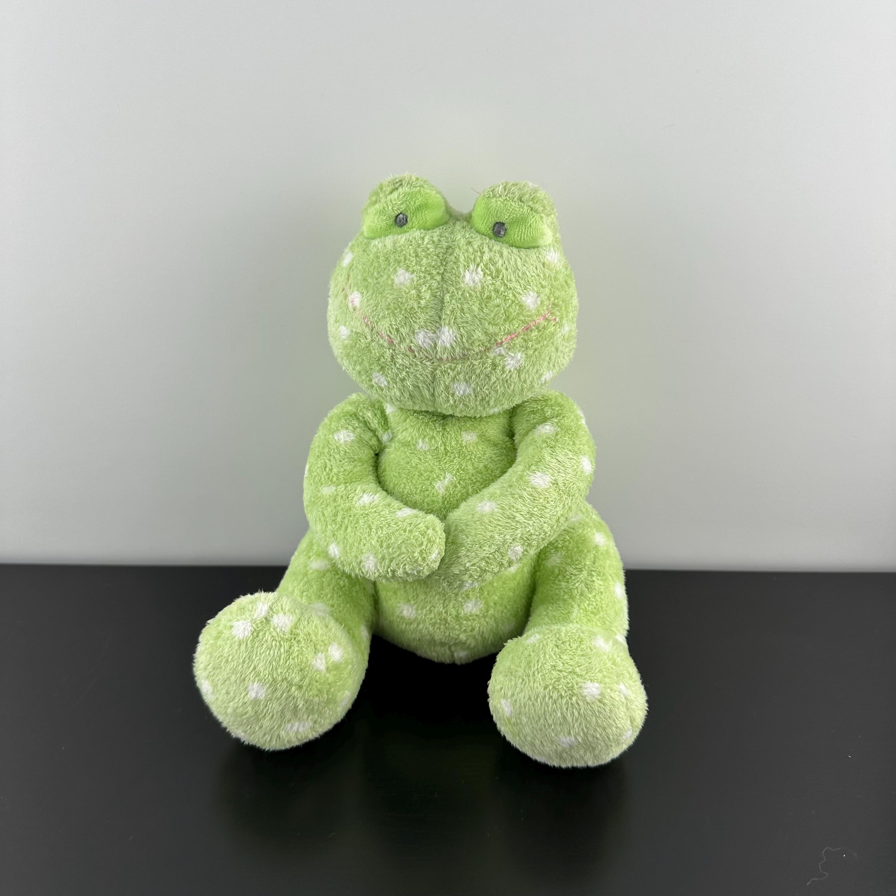 Vintage Russ Froggles Green White Polka Dots Frog Plush Stuffed