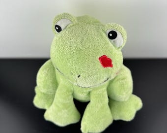 Ganz Blushing Frog 9” HV8443 Pink Cheeks Red Lipstick Kiss Green
