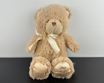 Vintage Dakin 1990 Brown Teddy Bear With Yellow Ribbon Bow 90s