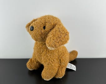 Russ Berrie Casey Poodle Puppy Dog 8" Brown Sitting Peluche Peluche Vintage da Collezione