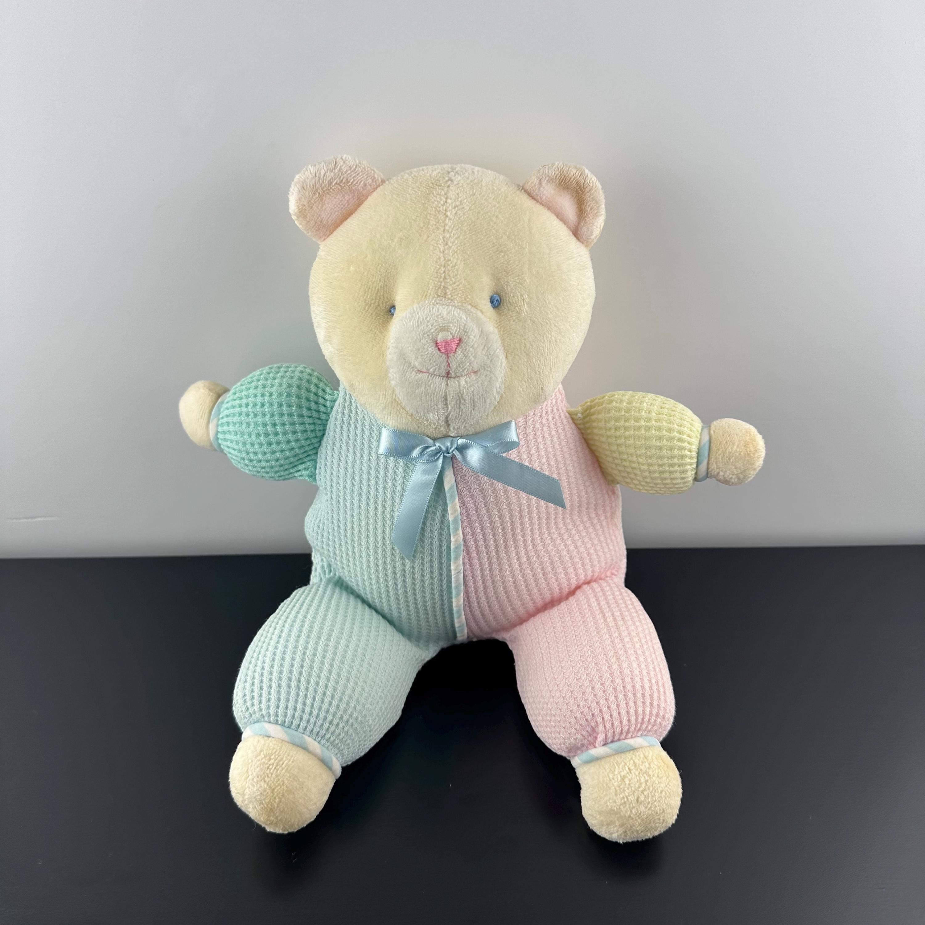 Vintage Eden Pastel Thermal Waffle Weave Color Block Teddy Bear