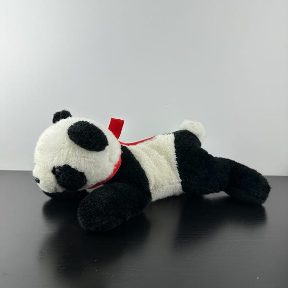 Russ Berrie Wellesley Panda Teddy Bear Cub 12” Red Ribbon Bow