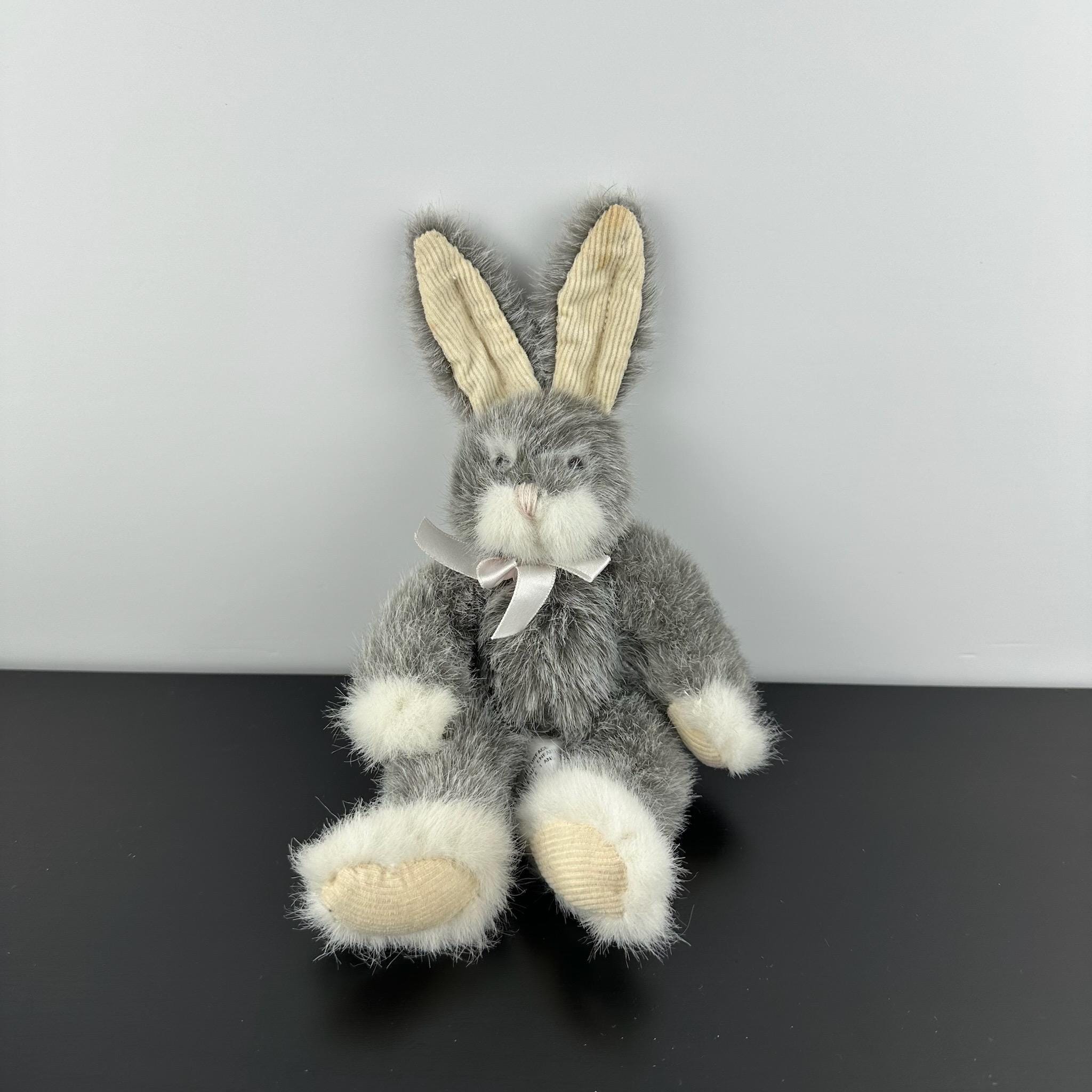 Russ Berrie Sundance Gray Bunny Rabbit 9” Poseable Ears Ribbon Bow