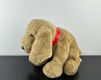 Peluche vintage Gund Puddles Cane Marrone Chiaro Collare Rosso Labrador Dorato Animale di Peluche 14”