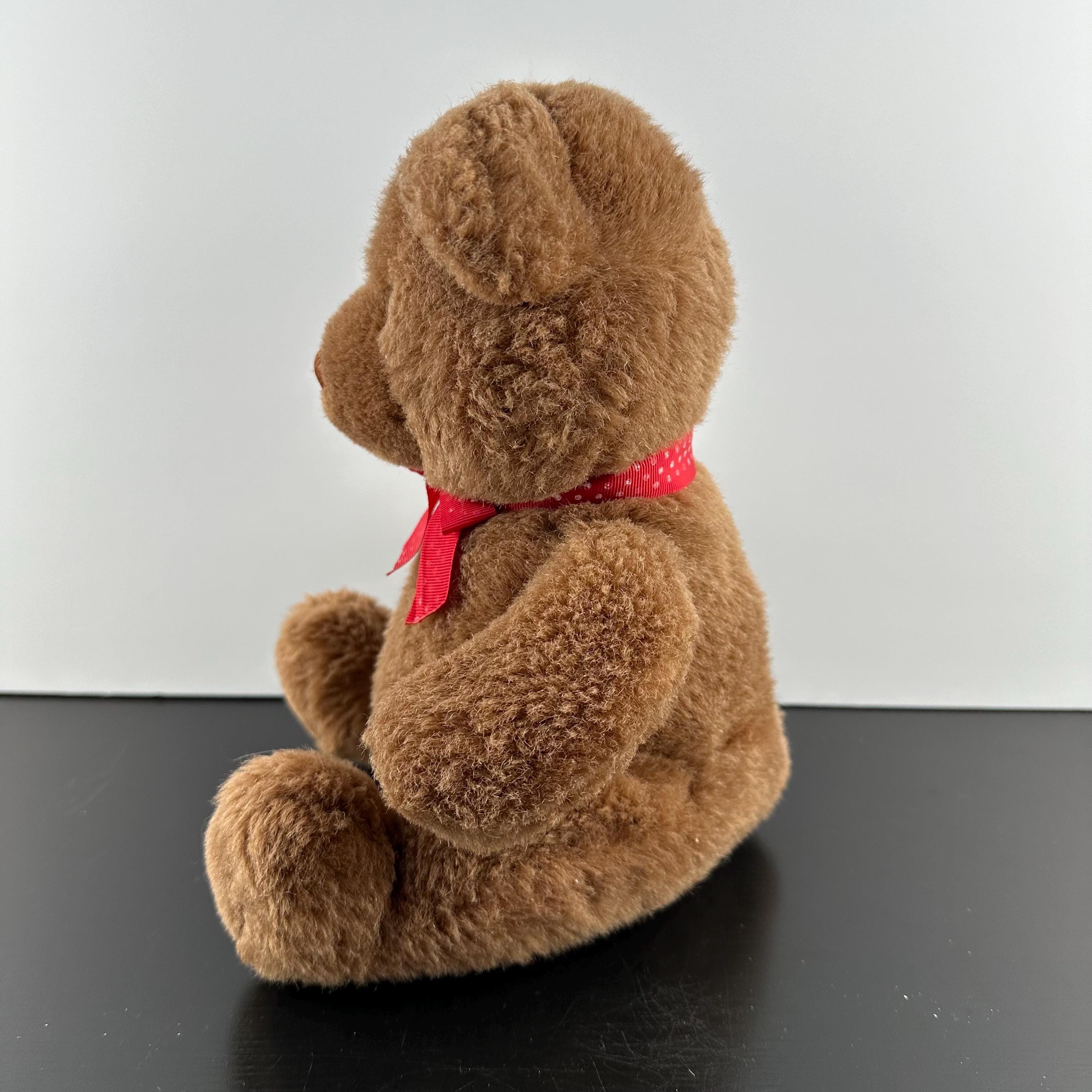 Vintage Baby Gund Brown Teddy Bear With Red Ribbon Neck 90s 9.5
