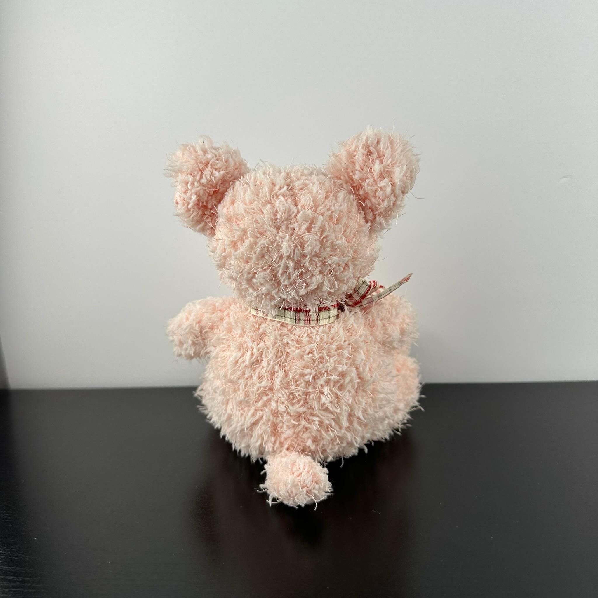 Russ Berrie Pink Pixie Pig 9” Plaid Bow Fuzzy Plush Stuffed Animal