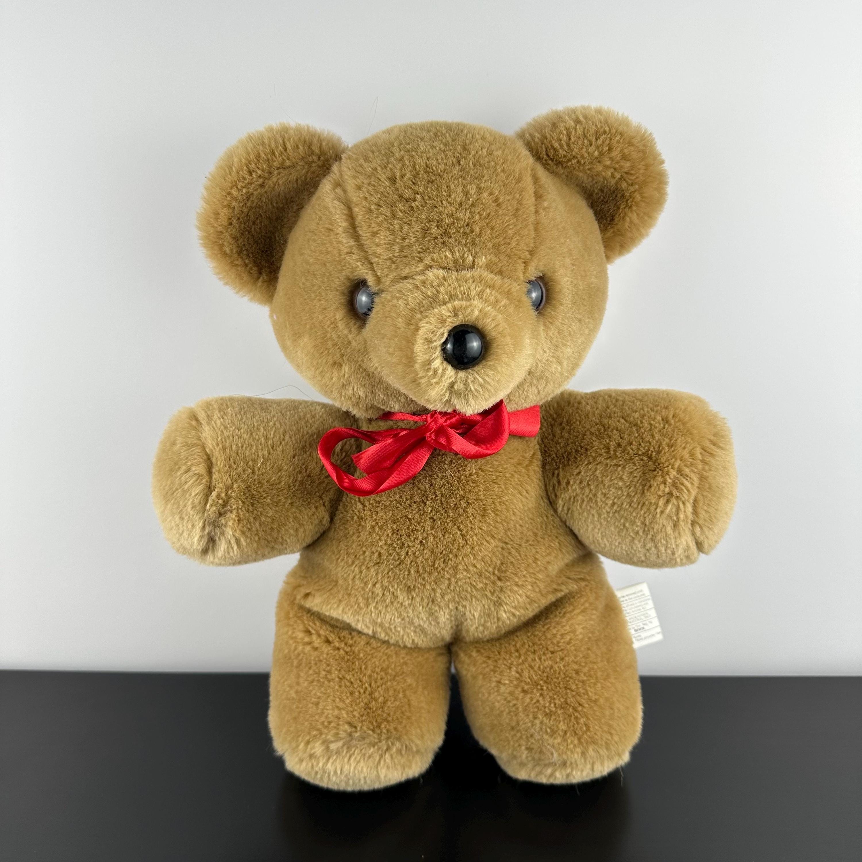 Vintage Dark Brown Teddy Bear With Red Ribbon Neck 13” Plush