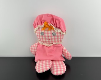 Vintage Fisher Price 1975 Lolly Rattle Doll 420 Pink Checkered