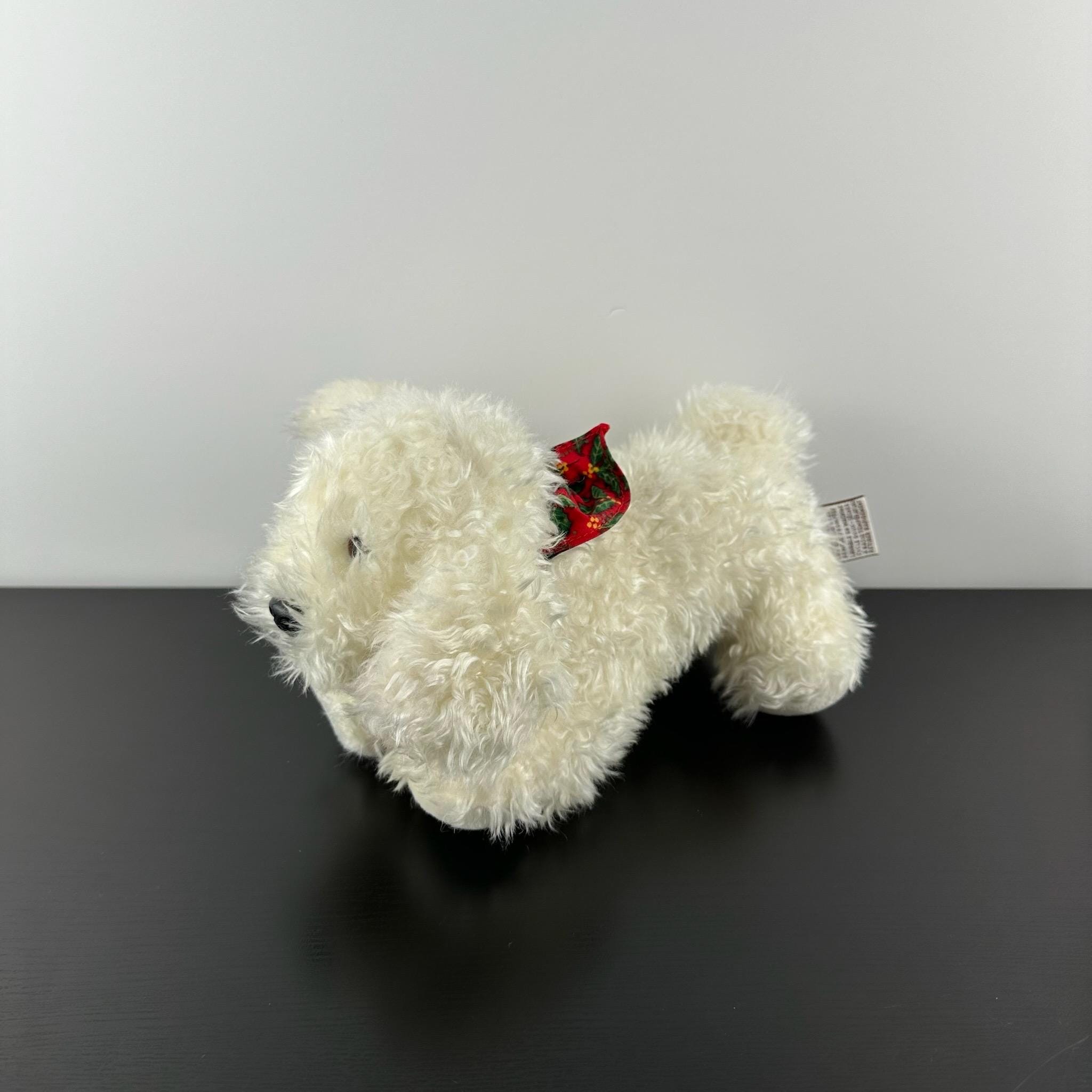 Gund Rare 1990 Vintage White Christmas Puppy Dog 9” Red Green