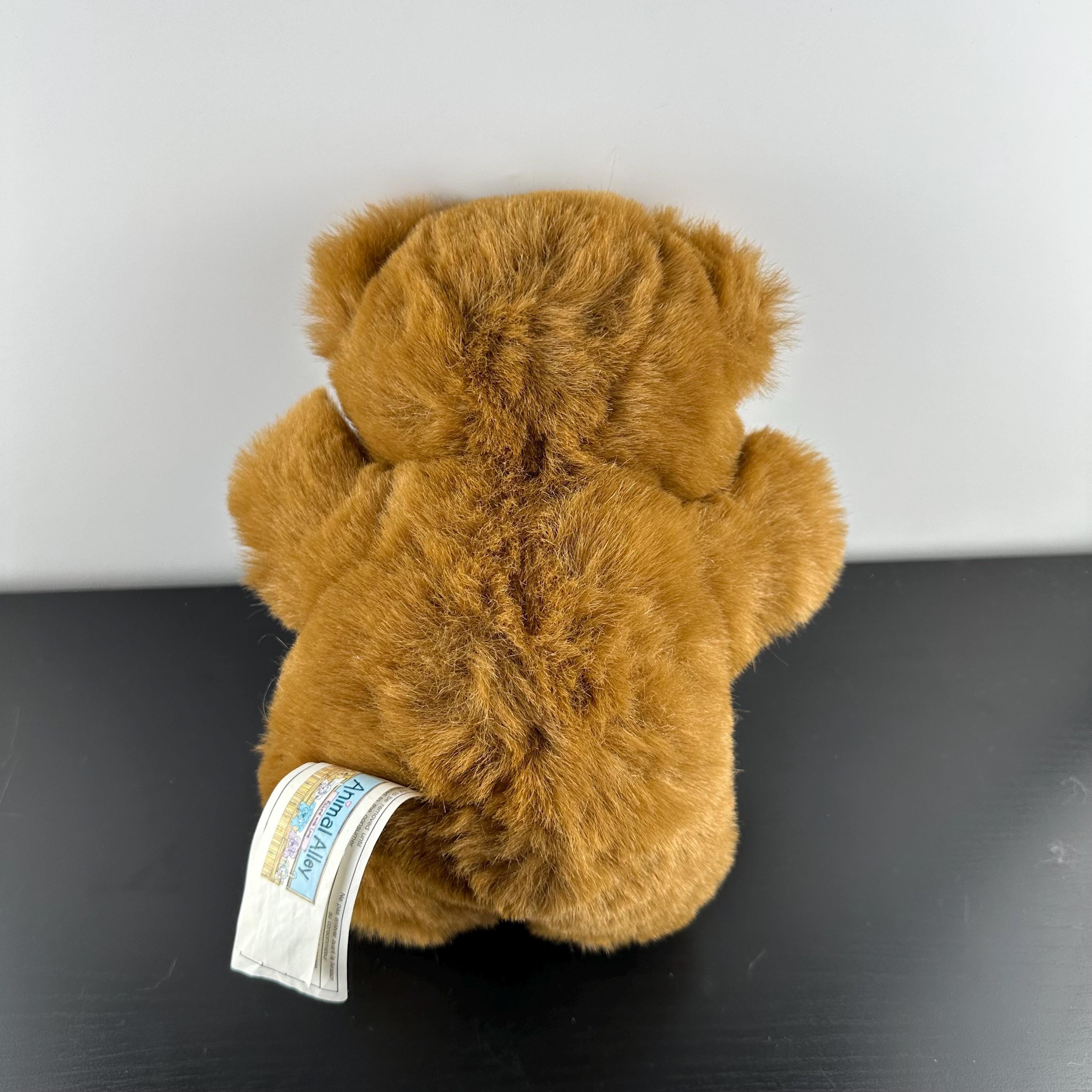 Vintage 1999 Animal Alley Plush Teddy Bear Brown Beige Satin Bow