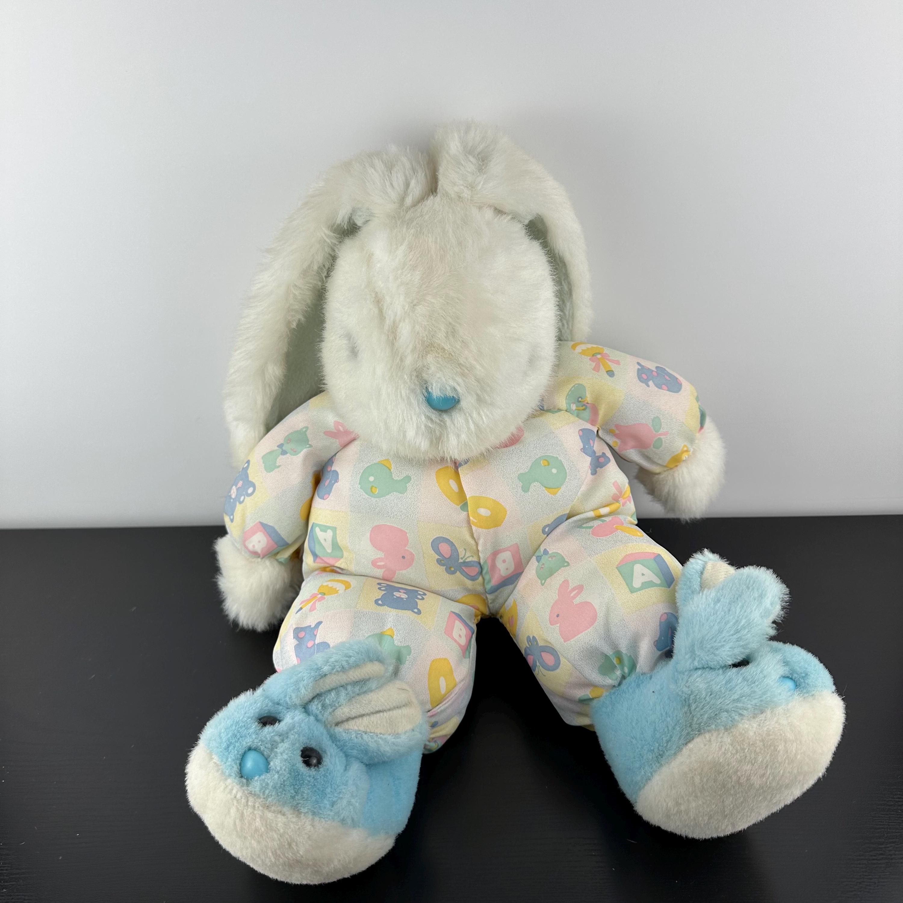 Interpur Vintage White Bedtime Bunny Teddy Bear 17” ABC Blocks