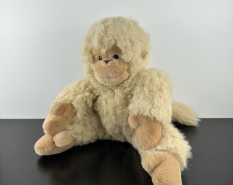 Vintage White Monkey Plush. Sitting Monkey Stuffed Animal Vintage