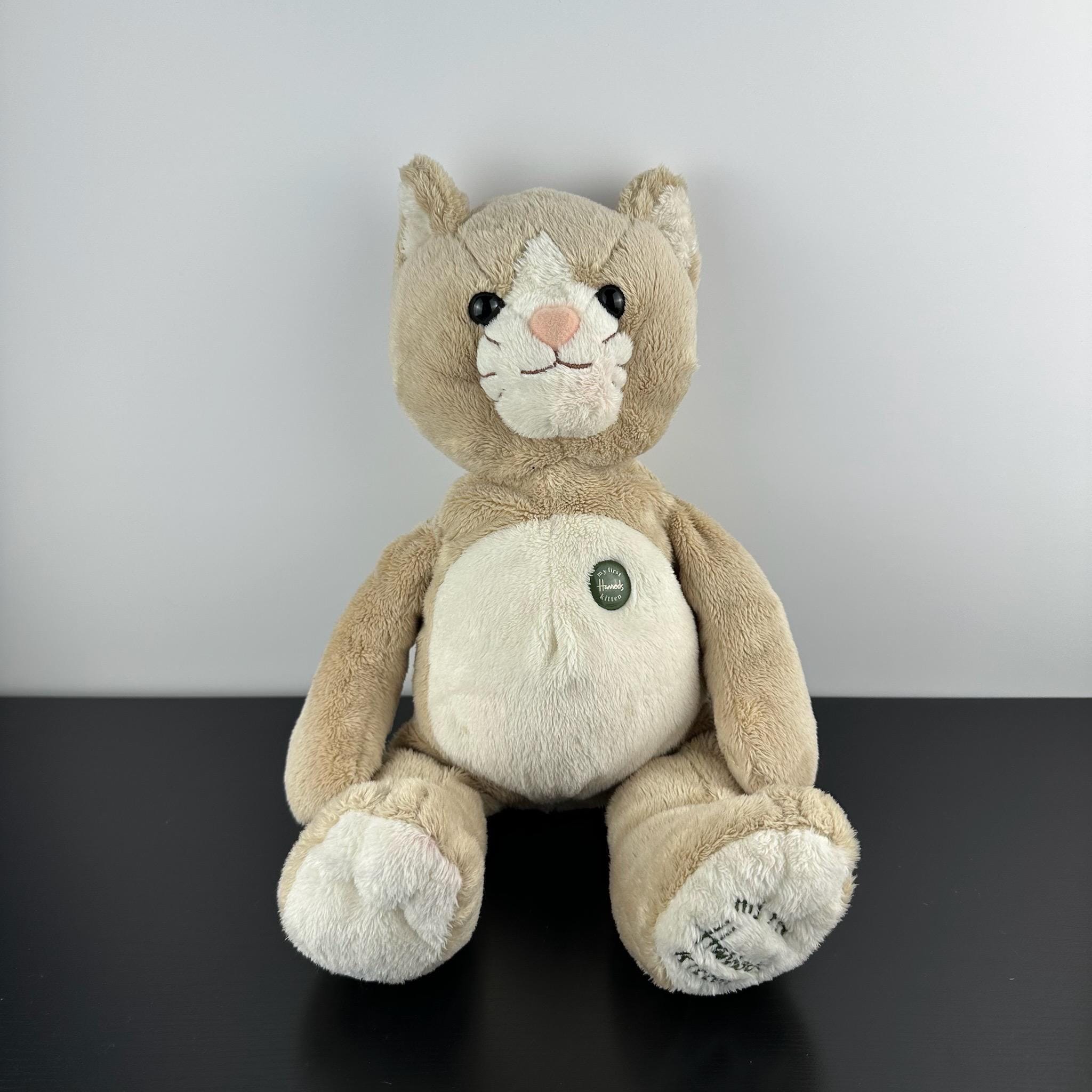 Harrods My First Kitten Kitty Cat 14” Beige Cream Paw Prints Pink