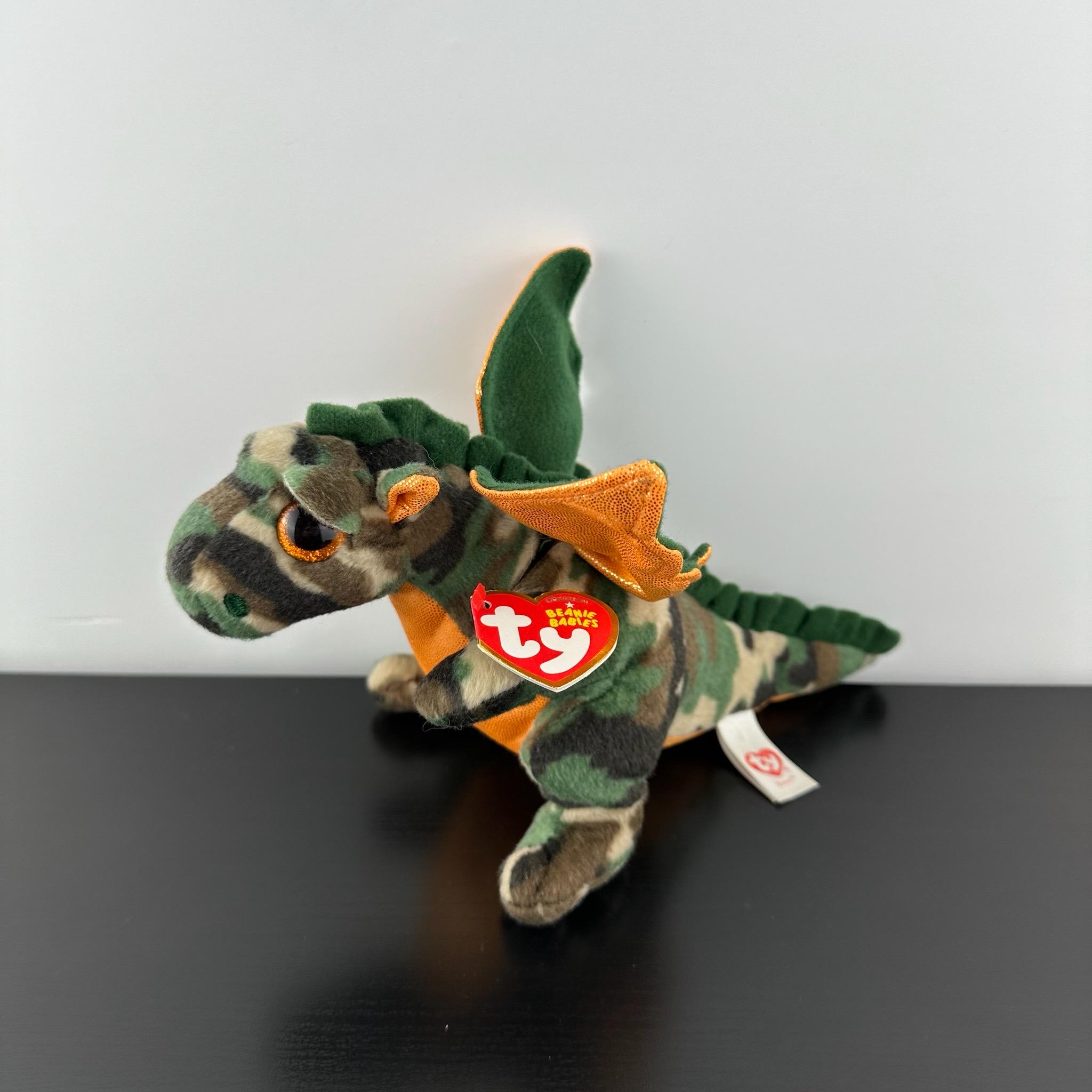 TY Beanie Baby Razor Camouflage Dragon 10” Green Camo Plush