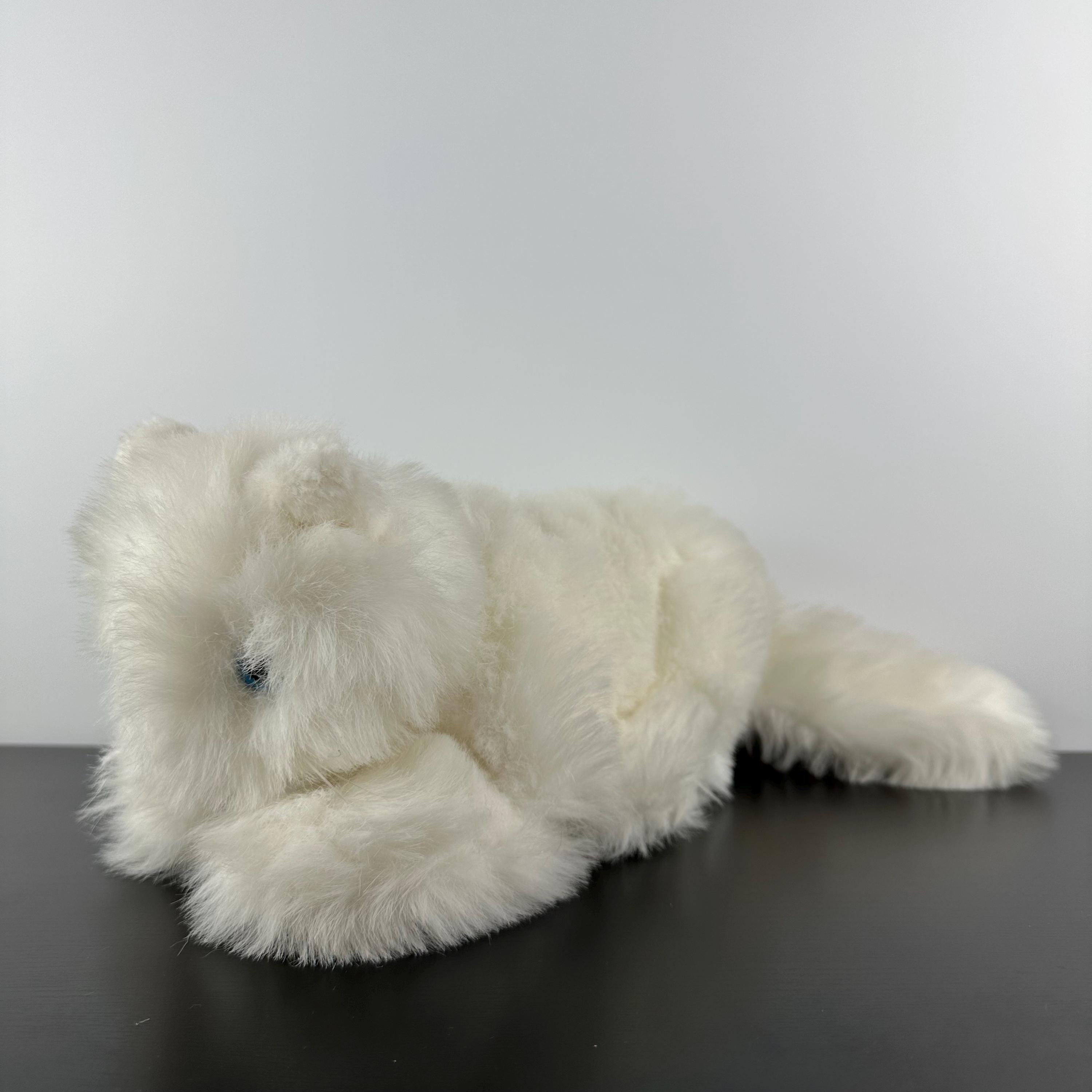 Vintage White Persian Cat Plush Stuffed Animal 12” Blue Eyes Pink
