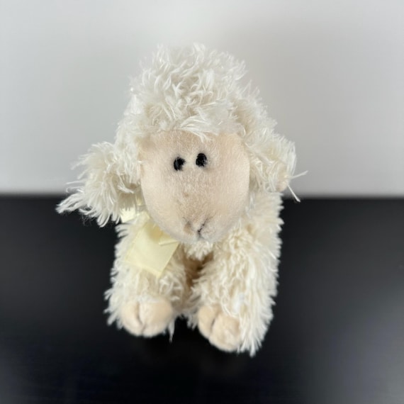 Russ Berrie Baasley Lamb Sheep White Cream 8” Bean Bag With Ribbon